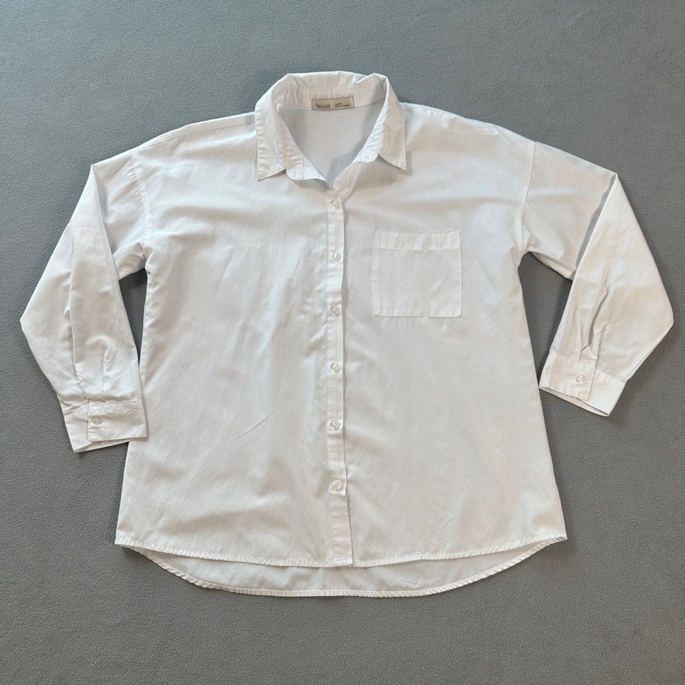 Becool Button Down Shirt Women's S/M White Classic Collared Long Sleeve 18165
